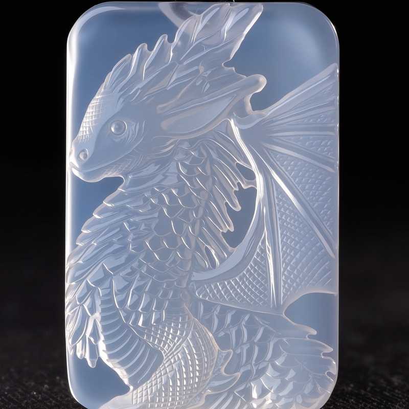 Byakhee Hand-Carved Icy Chalcedony Baby Dragon Pendant Necklace - Translucent White Agate Fantasy Winged Dragon Amulet for Women & Men, Gothic Mystical Jewelry Gift for Dragon Lovers