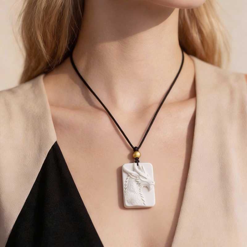 Handcarved Moon-Beast Pendant | Cthulhu Mythos Inspired Jewelry | White Porcelain Dragon Necklace for Cosmic Horror Fans