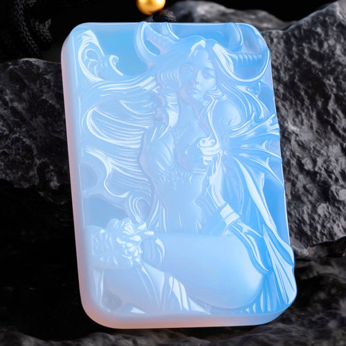 Arctic Aurora Fae-Dragon Opalite Carved Pendant | Fantasy Dragon Goddess Amulet