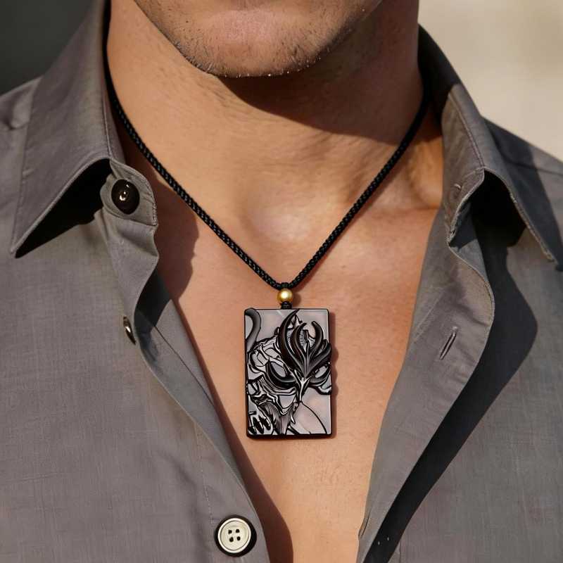 Hand Carved Nightgaunt Obsidian Pendant Necklace | H.P. Lovecraft Cthulhu Mythos Gothic Occult Cosmic Horror Jewelry for Men
