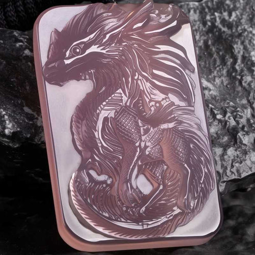 Amethyst Deep One Dragon Pendant | Cthulhu Mythos Jewelry | Hand-Carved Crystal Necklace for Cosmic Horror Fans